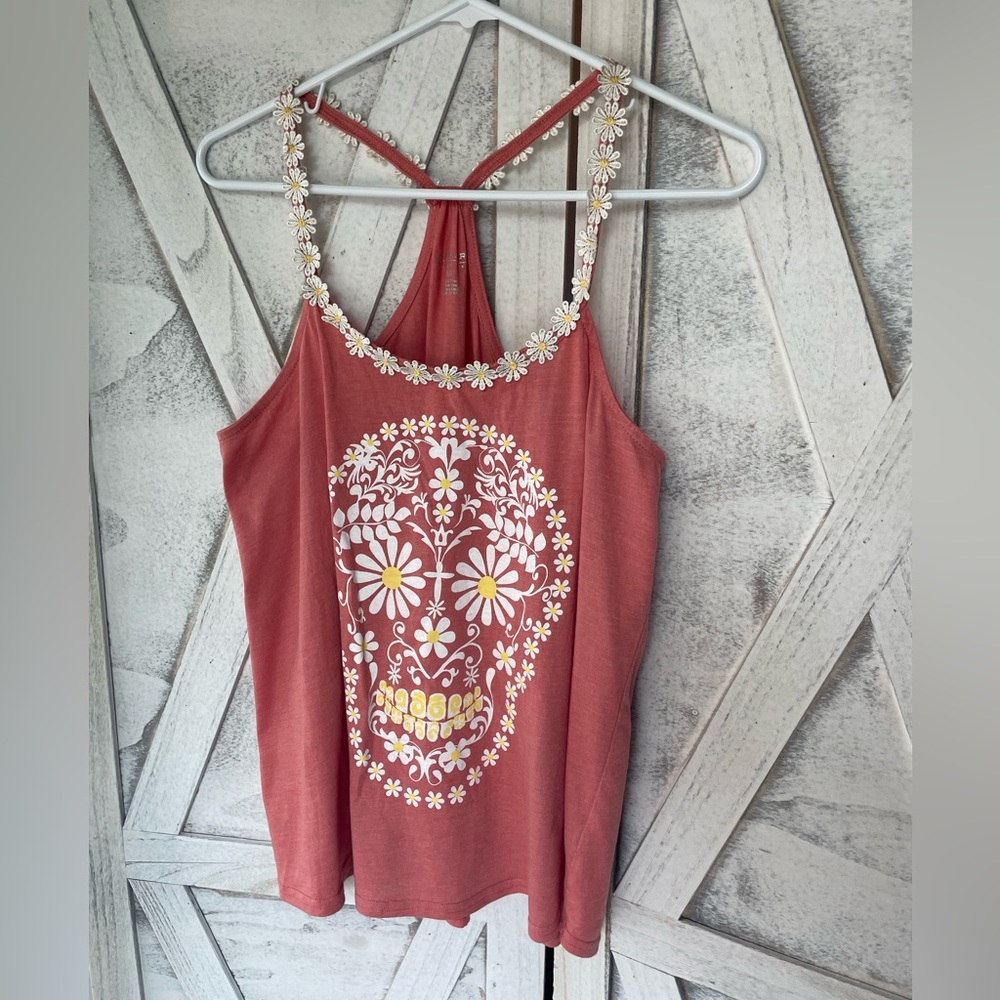 Roper brand pink daisy sugar skull halter top